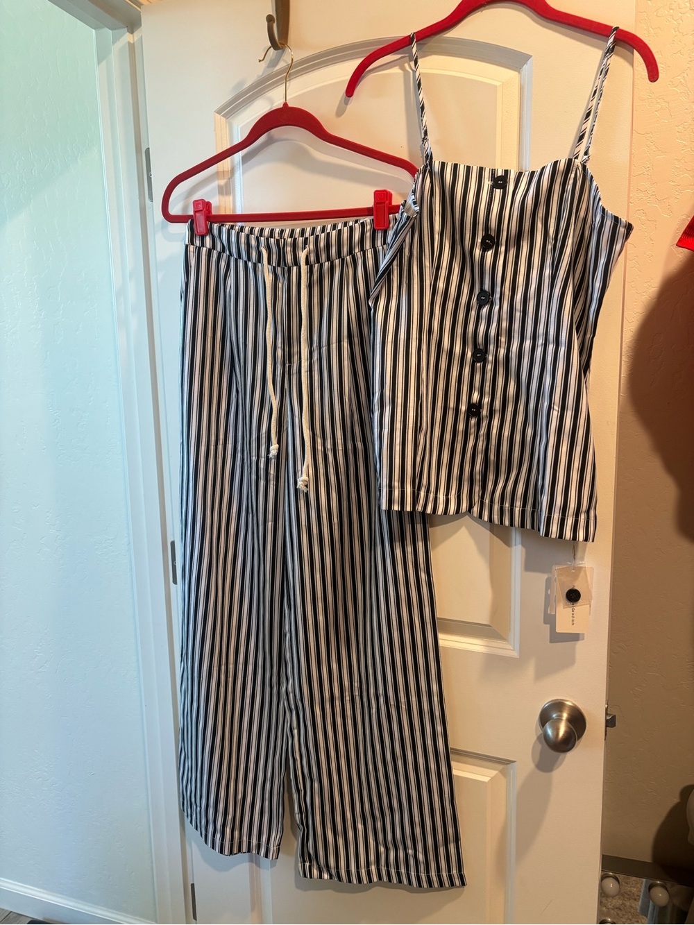 NWT size M Commense Black & White Striped Wide-Leg Pants with Matching Top Set